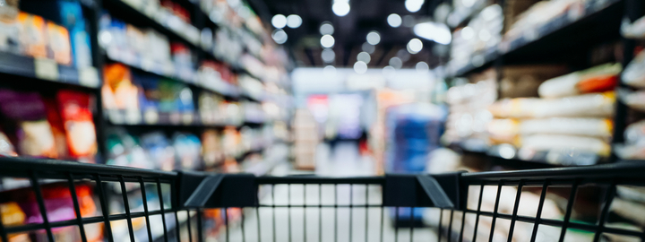 Grocery store with shopping cart